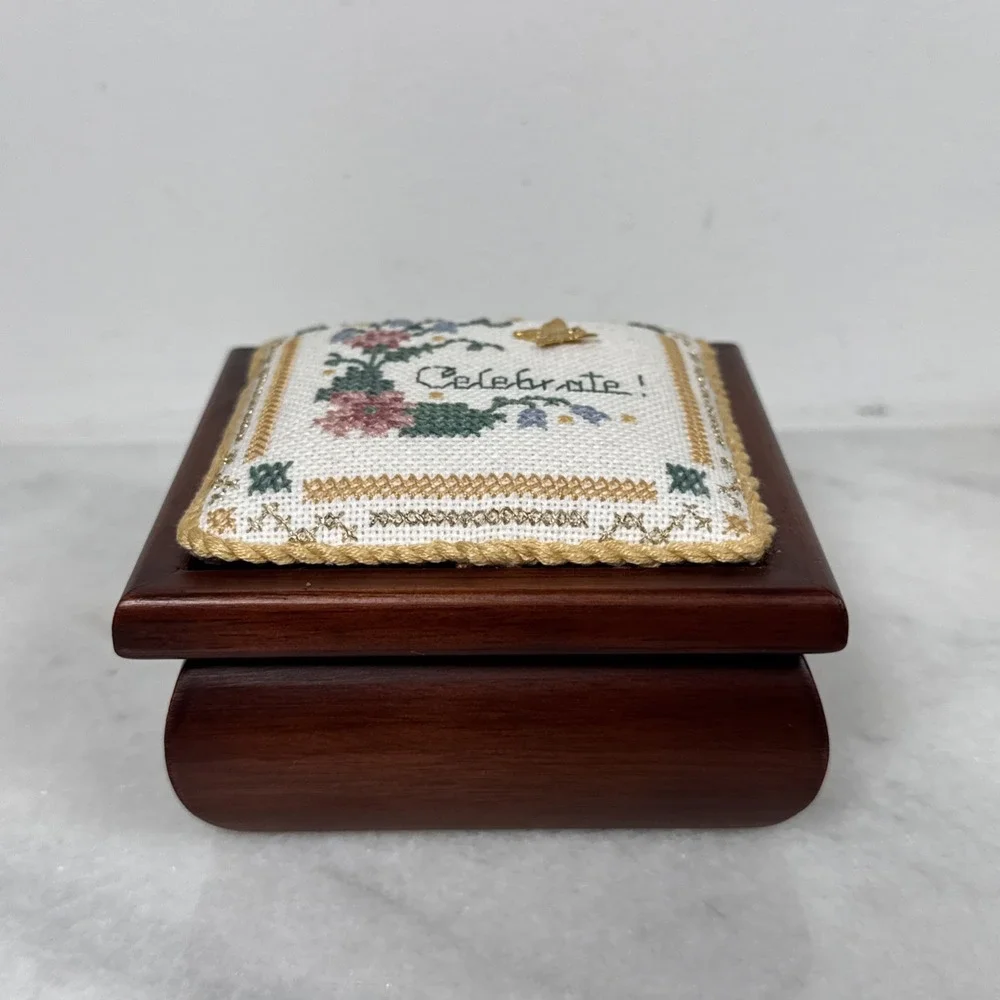 Vintage Jewelry Trinket Box Needlepoint 2x4